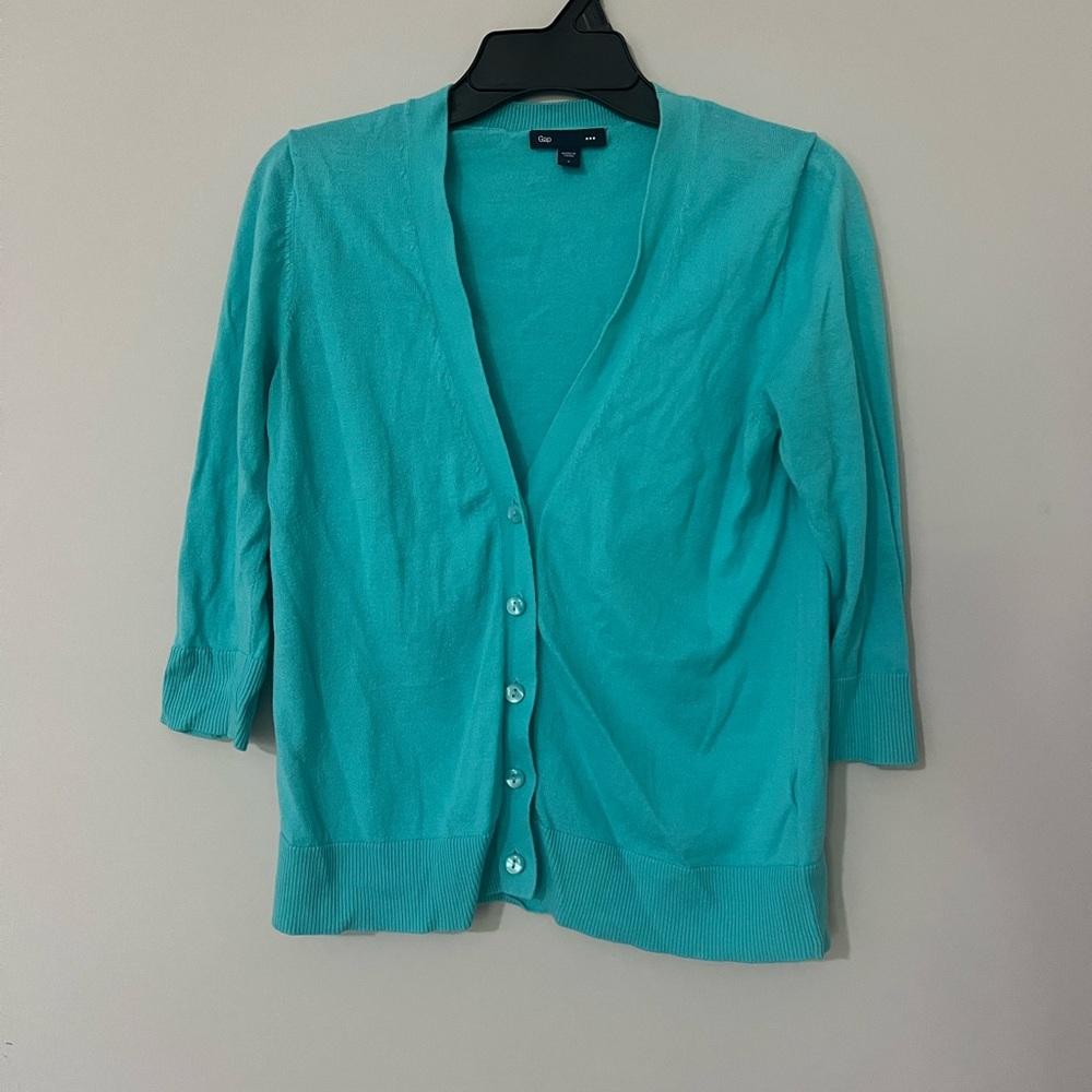 GAP Women's Turquoise Cardigan Sweater